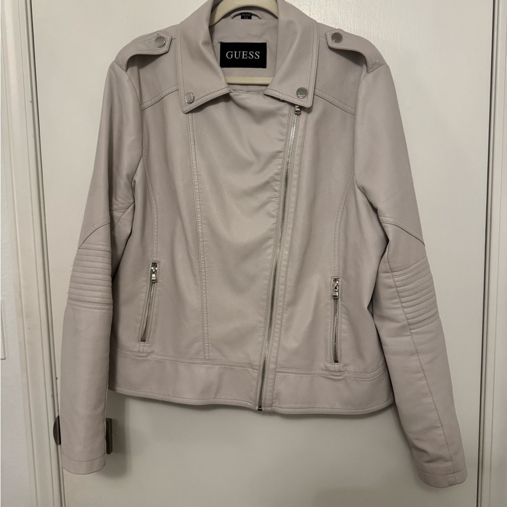 GUESS Women's Cream Faux Leather Jacket